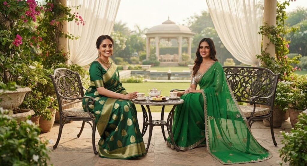 Green Saree Captions for Instagram