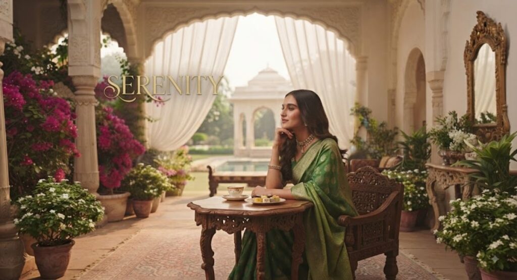 One Word Captions for Green Saree