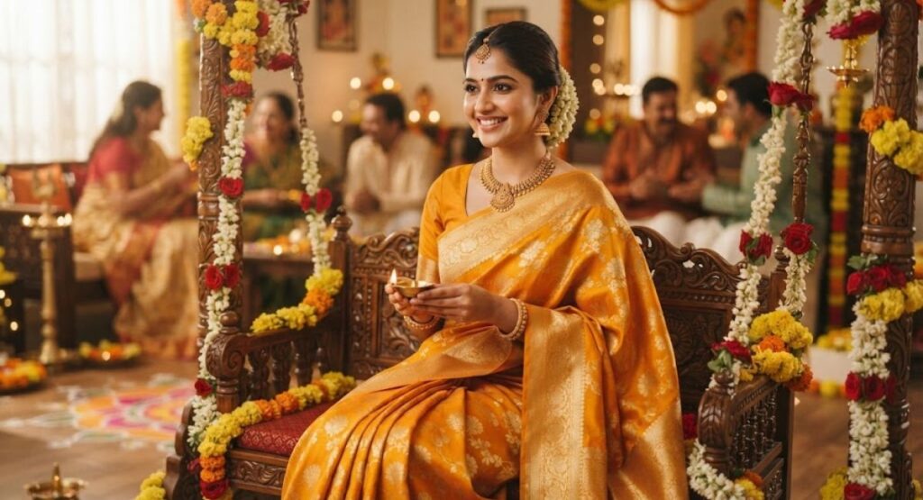 One Word Captions for Yellow Saree