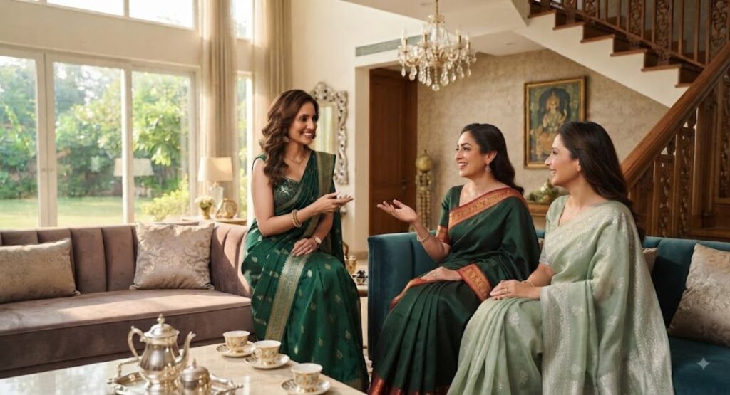 Regional Green Saree Captions