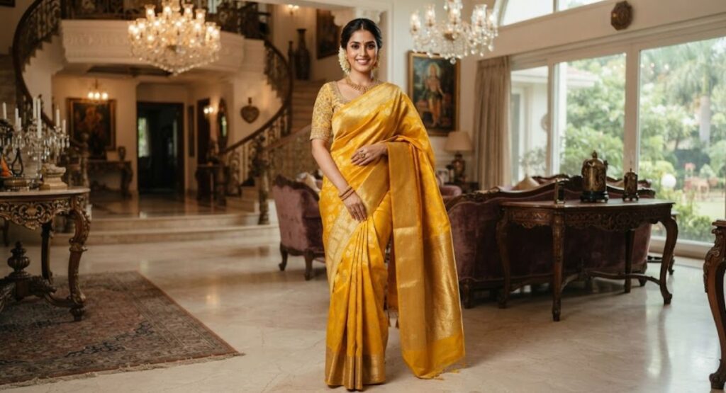 Regional Yellow Saree Captions