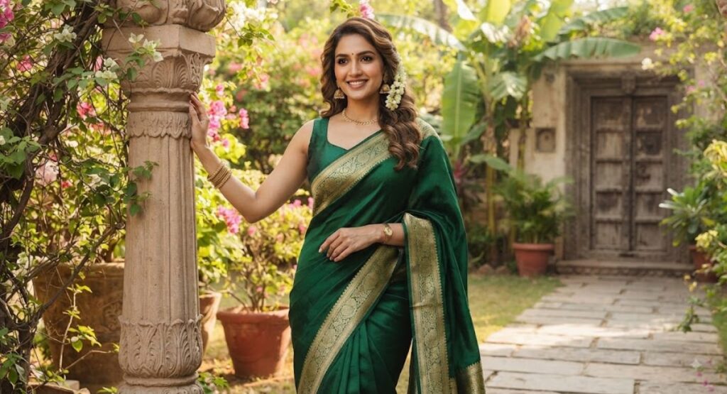 Silk Green Saree Captions for Instagram