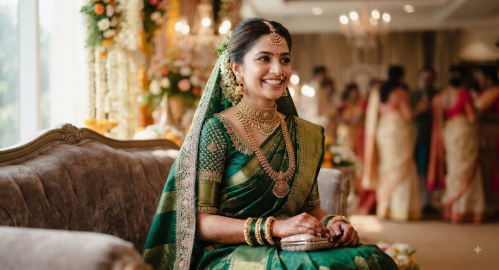 Wedding Green Saree Captions