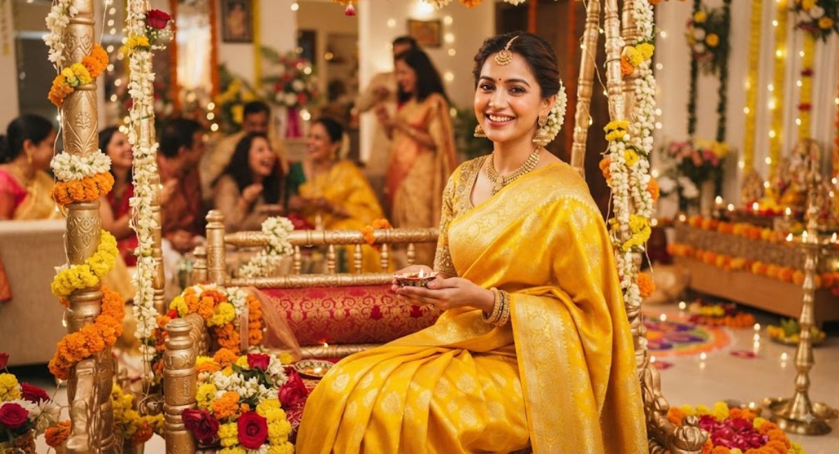 yellow saree captions